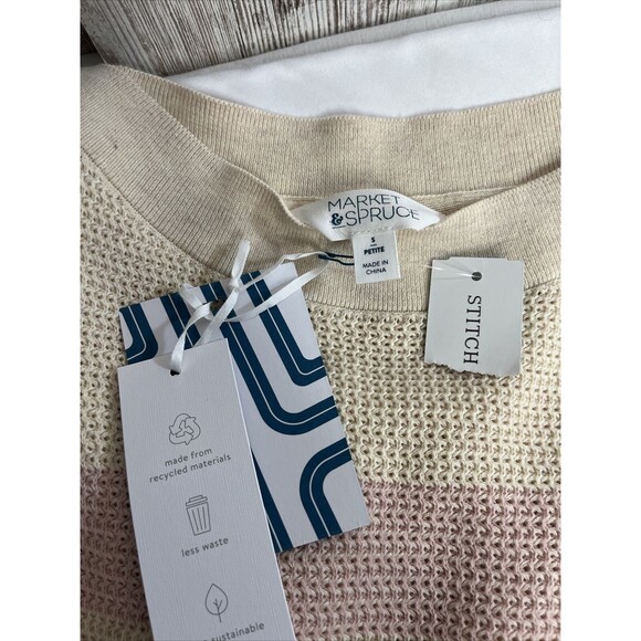 Market & Spruce Sweater Womens Small Petite Pink Tawnee Waffle Stitch Pullover - Picture 11 of 12